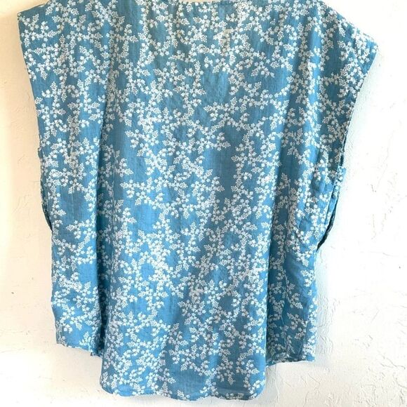 Ana Blue & White Floral V Neck Boho Beachy Feminine Pretty Blouse Top Sz S - Picture 6 of 10